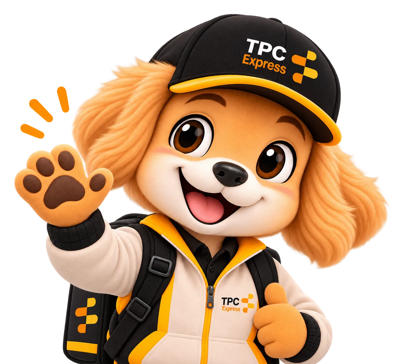TPCITO, la mascota de TPC Express, saludando